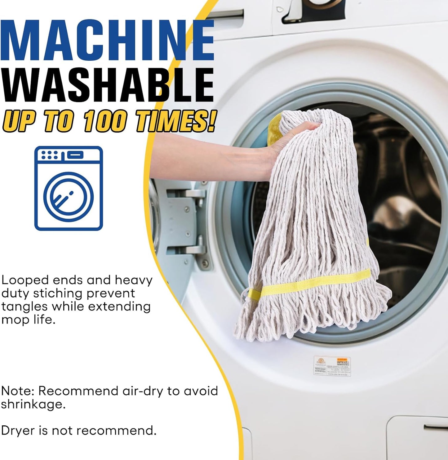 Matthew Cleaning Commercial Mop Head Replacement, 5 Inch Wide Headband, Looped End Cotton Blend String Wet Mops for Floor Cleaning, 24 oz Large, 6-Pack White