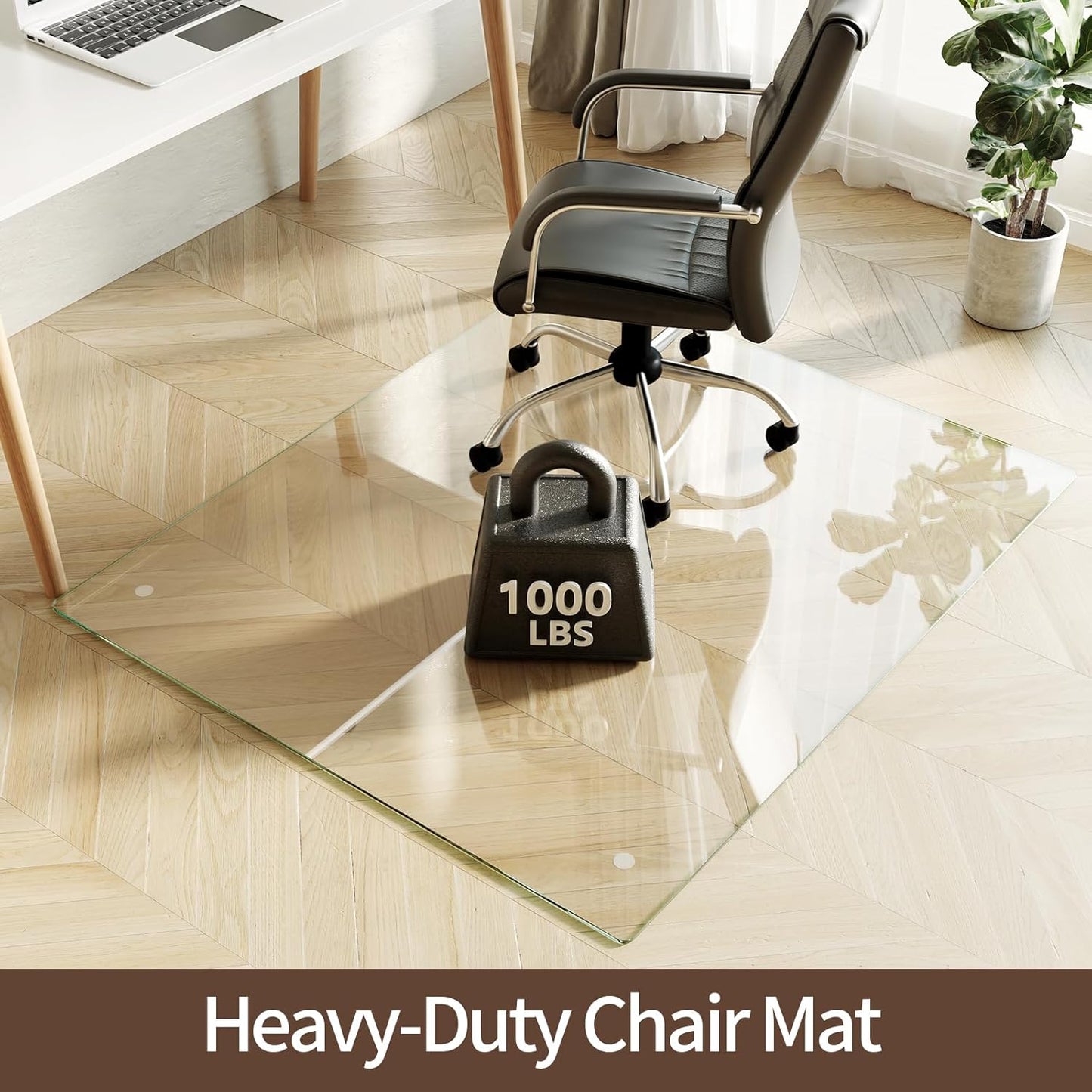Koonmi Tempered Glass Chair Mat 45"x53" - Premium Office Chair Mat for Hardwood Floors & Low-Pile Carpet with 4 Non-Slip Pads - Thick Scratch-Resistant Surface