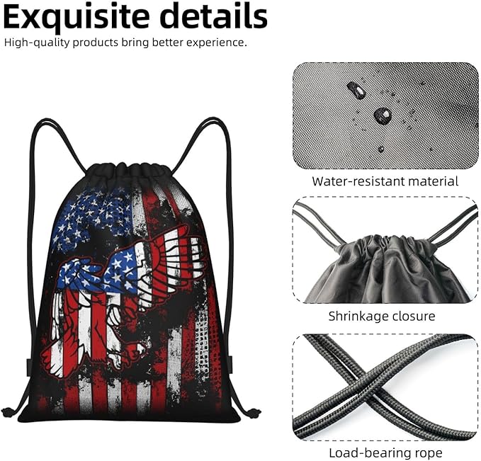Eagle Outline Drawstring Backpack American Flag Gym Drawstring Bag Patriotic Gift for Independence Day Veterans Day Memorial Day, 4th of July Party Favor Goodies Storage Bags, 3112036