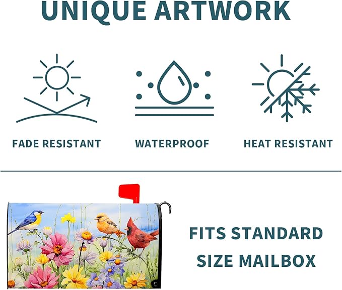 Hummingbird Bird Mailbox Covers Magnetic Standard Size 21’’x18’’ Spring Blooming Flowers and Birds Decorative Waterproof Mailboxes Wraps Letter Post Box Cover for Home Outdoor Garden Yard