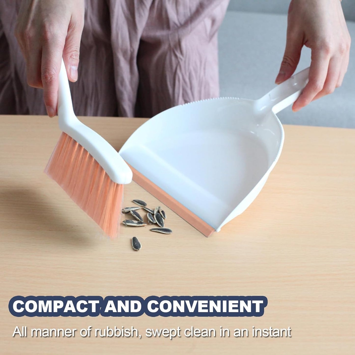 Mini Broom and Dustpan Set Small Dust pan & Brush Set Portable Cleaning Tools for Home Office RV Camping Learning (Pink)