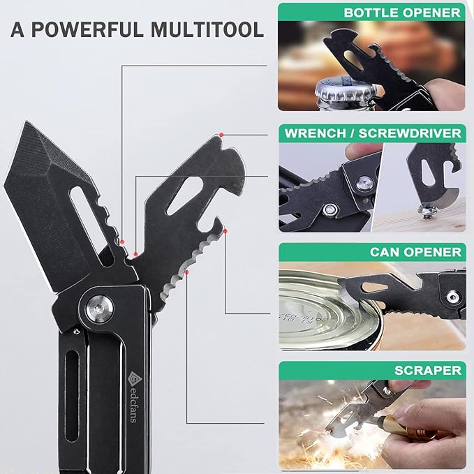 edcfans Keychain Knife, Carabiner Multitool, Tanto Pocket Knife with Key Clip, Box Cutter, Can/Bottle Opener, Screwdriver Wrench, Pry Tools, EDC Hiking Camping Gear, Gifts for Men Women Everyday Carry