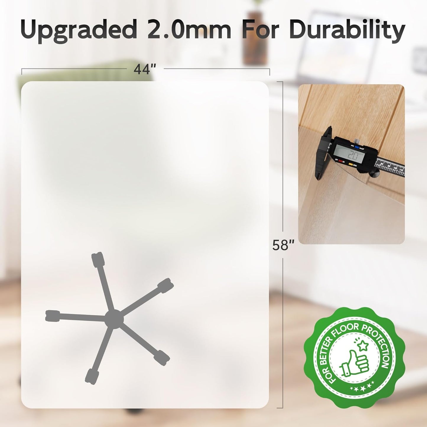 Office Chair Mat for Hardwood Floor, 58" x 44" Clear Computer/Desk Chair Mat for Hard Floor, Thicker, Easy Glide, Non-Slip, Protects Hard Surfaces from Scratches, Ideal for Home or Office
