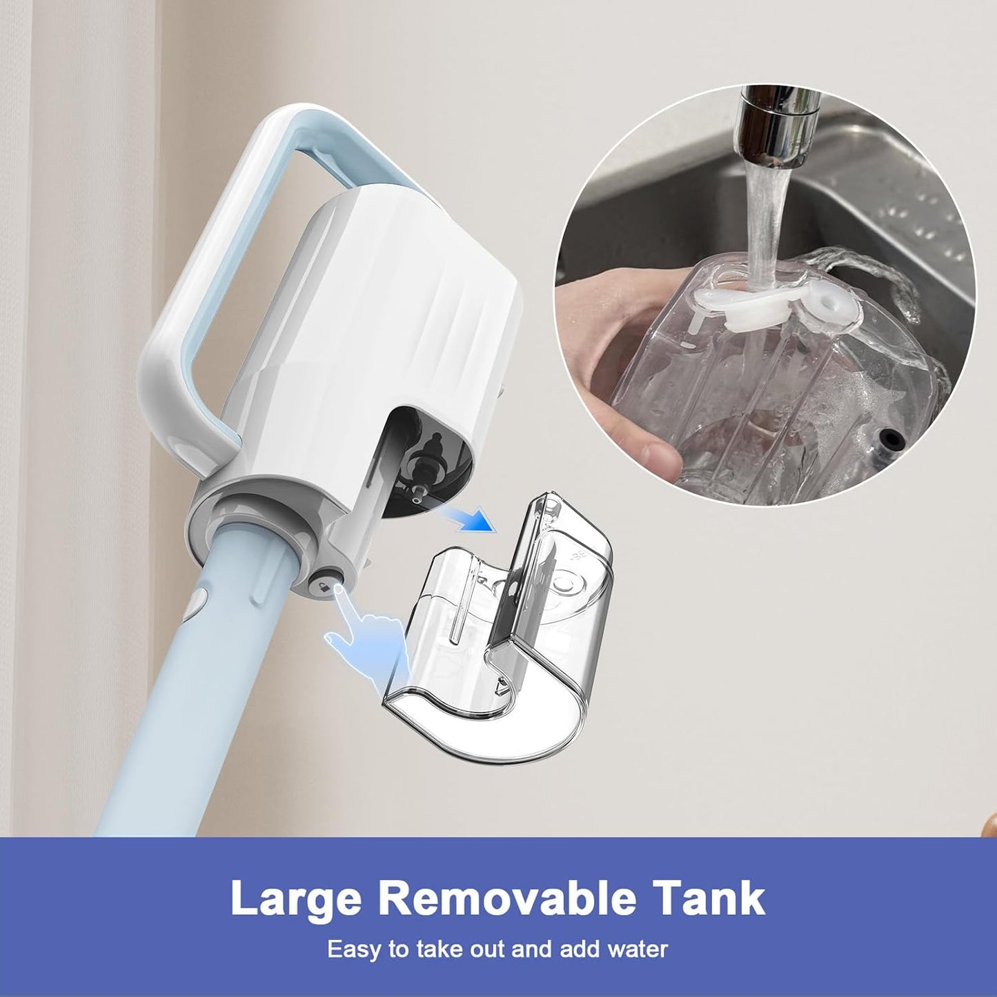 Steam Cleaner, 6 in1 Rotated Steam Mop Cleaner with 2 Modes, 2 Microfiber Pads, 400ML Removable Tank, 23FT Power Cable, Detachable Steam Mops for Floor, Laminate Floor, Tiles Cleaning (Light Blue)