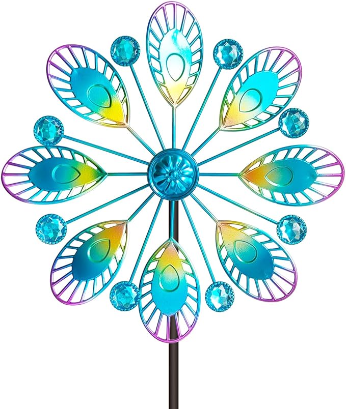 Metal Peacock Wind Spinner for Outdoor Garden Decor - 36 Inch Height Feather Wind Catcher with Stake, Lawn & Patio Art, Weather-Resistant Yar