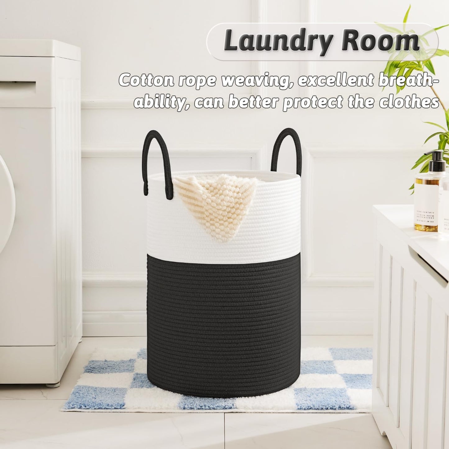 Laundry Basket,Woven Cotton Rope Laundry Hamper,60L for Decorative Storage of Dirty Clothes,Toys and Blankets in Bathroom,Baby Room and Living Room
