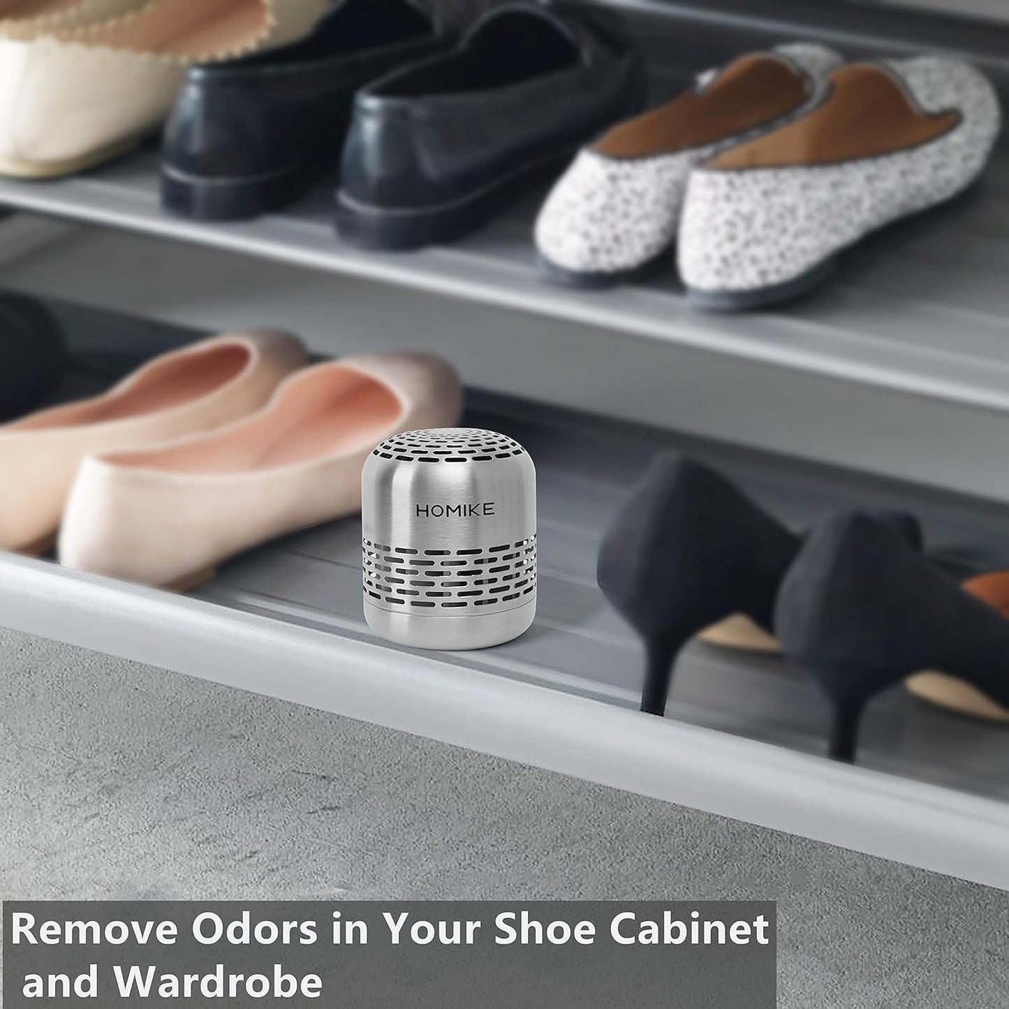 HOMIKE Refrigerator Deodorizer, Odor Eliminator,Last up to 10 Years for Car,Closet,Shoes Cabinet,Fridge and Freezer,Outperforms Baking Soda and Activated Carbon(Stainless Steel)