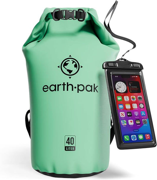 Earth Pak Waterproof Dry Bag - Roll Top Waterproof Backpack Sack Keeps Gear Dry for Kayak with Waterproof Phone Case