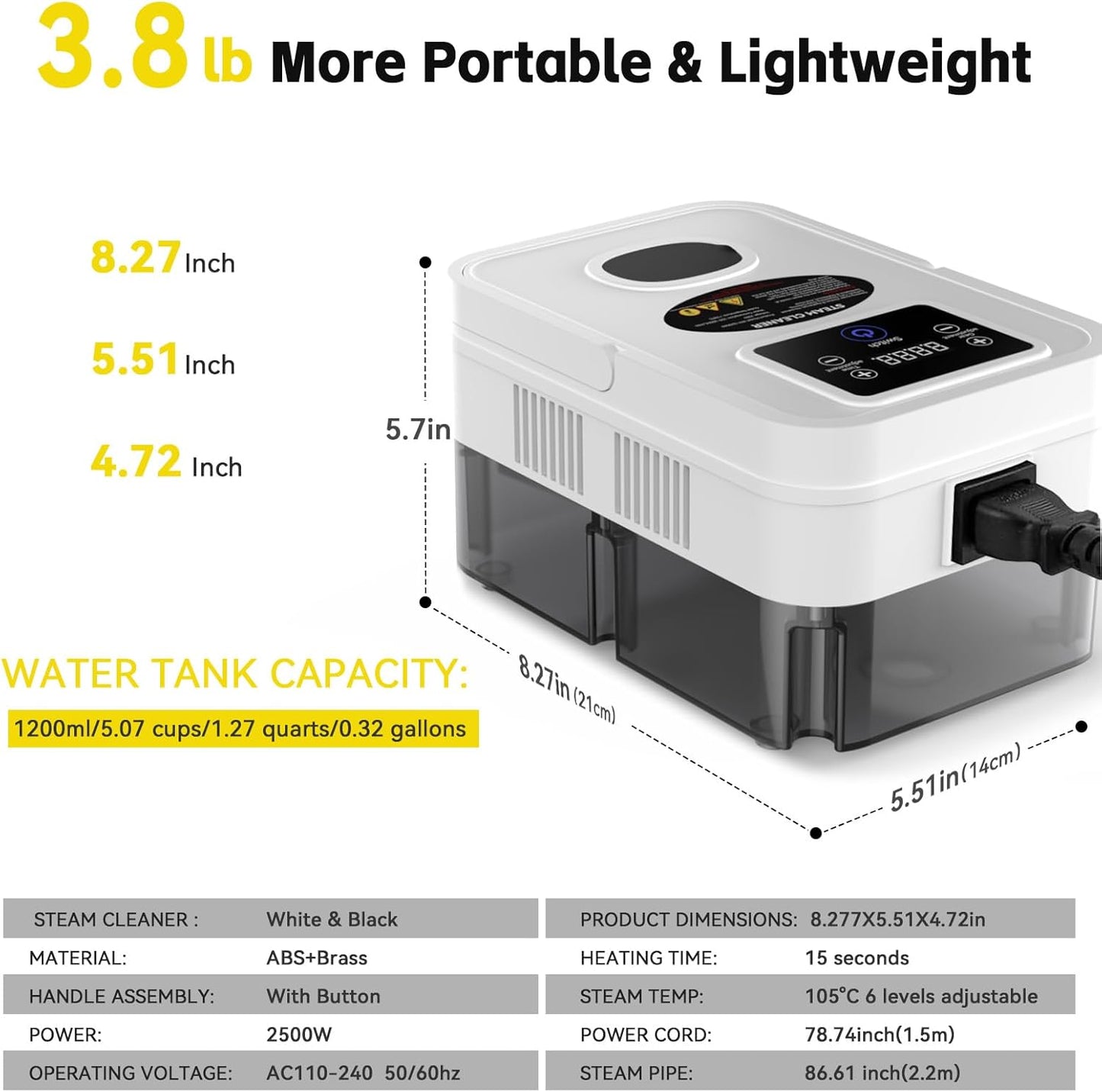 Steam Cleaner, 2500W High Pressure Steam Cleaner for Home, 10s Fast Heat-Up, Chemical-Free Steamer for Cleaning with 6 Steam Levels, 41oz Tank, Handheld Steam Cleaner for Car, Grease, Grout, Tile