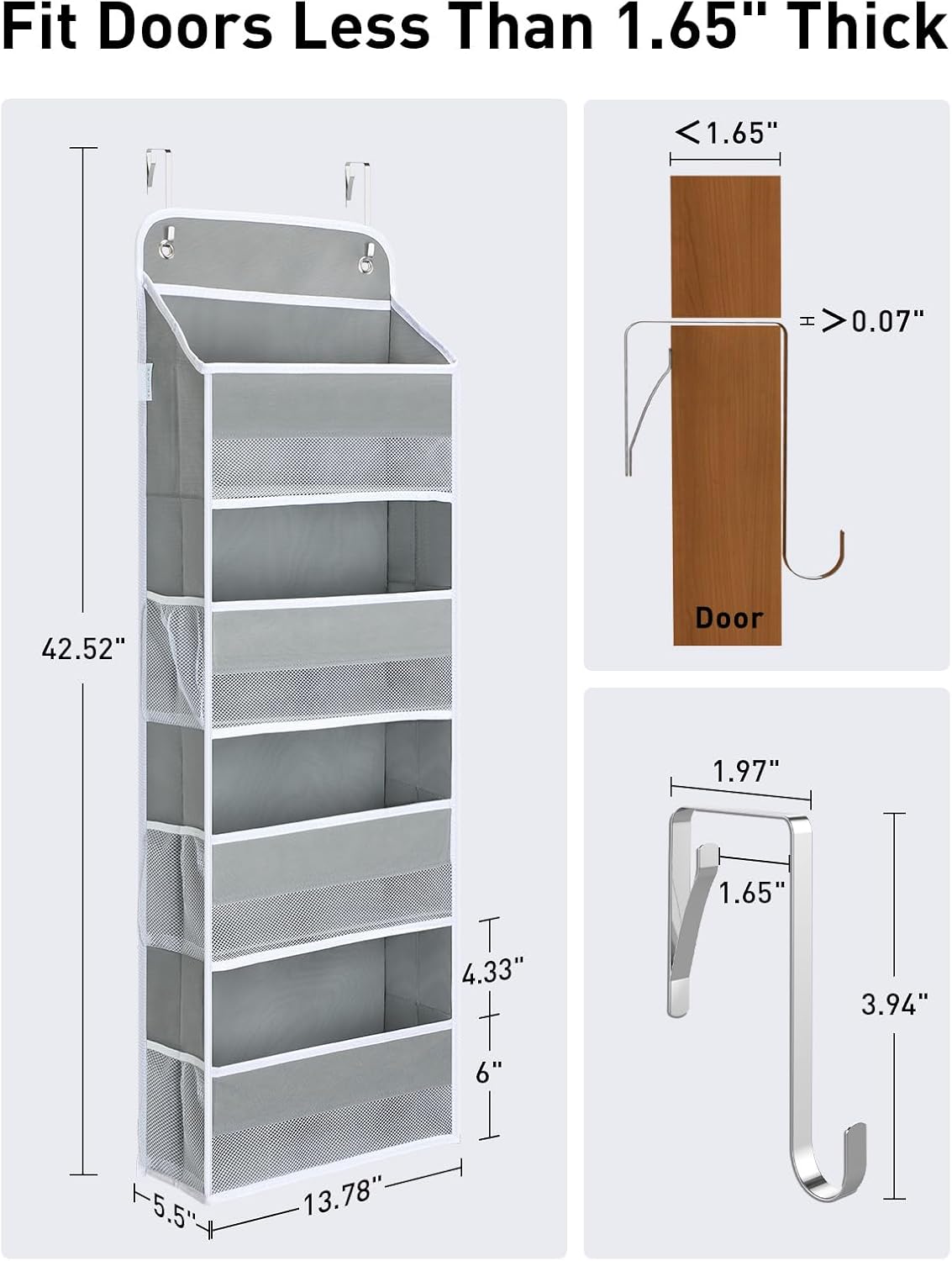 Yecaye 1 Pack Over the Door Organizer, 35.2lbs Load Toy Stuffed Animal Storage, Swing-proof Hanging Bathroom Organizers and Storage for Nursery Newborn Baby Essential Stuff Dorm Room Essentials