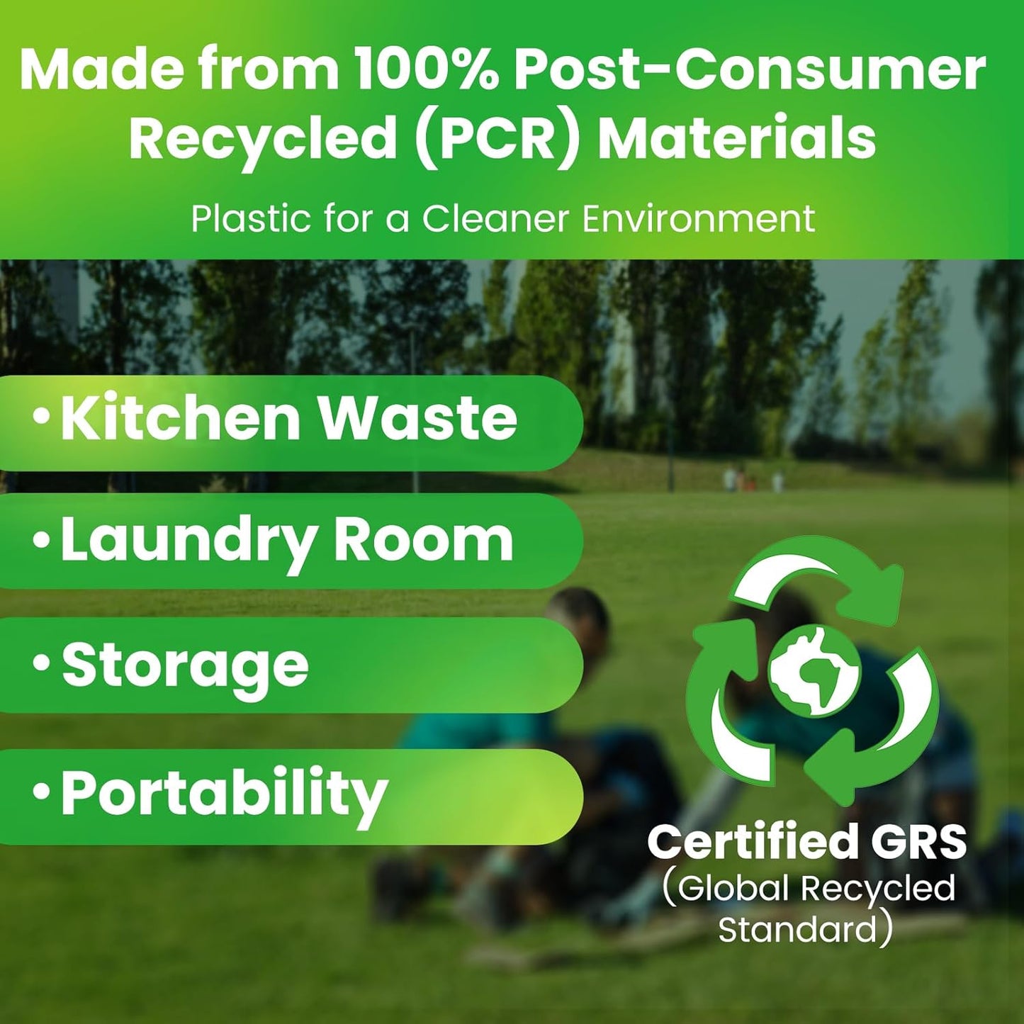 Large Trash Bag 13 Gallon Tall Drawstring 100% Post-Consumer Recycled Garbage Bag Waste Bag for Kitchen Office (120 Count, 0.7 Mil)