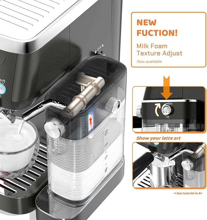 Cappuccino Machine 20 Bar, Professional Espresso Machines for Home and Office with Automatic Milk Frothering System, Barista Compact Latte Maker for Coffee Lovers, Stainless Steel-Black