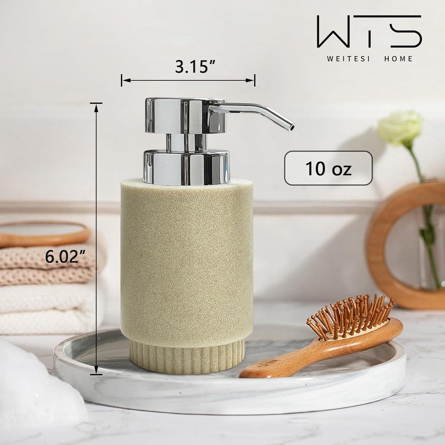 Resin Soap Dispenser for Bathroom, Hand Lotion Liquid Dispenser Easy-to-Press with Reusable Plastic Pump for Shampoo Bathroom Kitchen Countertop Rust-Proof 10 oz Beige