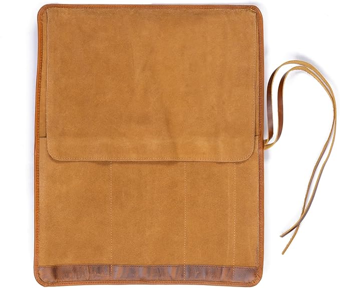 ELIZO Personalized Premium Full Grain Leather Chef Knife Roll, 17L x 14W inches Knife Storage Travel Case, Professional Customizable Chef Knife Case - Holds 4 Chef Knives