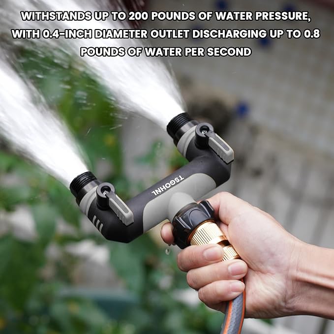 Garden Hose Splitter, 3/4-Inch Hose Manifold, Outdoor Faucet Adapter - Soft TPR Covering - Lightweight Non-Slip Sun-Resistant 2-Way Valve（Gray）