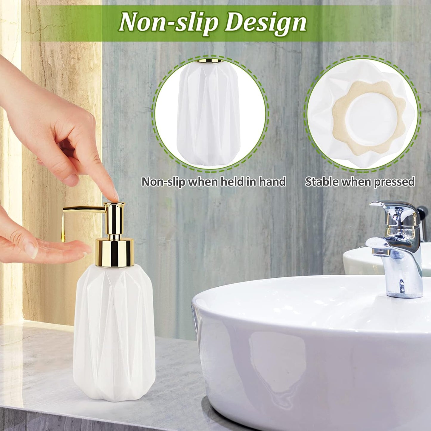 Natheeph Dish Soap Dispenser, Hand Soap Dispenser Ceramic Bottle, Refillable Liquid Great for Kitchen Dish Soap, Hand Soap, Essential Oil & Lotion (New White)