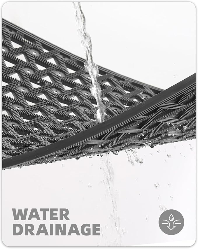 Color&Geometry Door Mat Outside Entrance with Drainage, Rubber Heavy Duty Dirt Trapper Waterproof Outdoor Welcome Mat, Outdoor Mats All Weather for Front Back Door Patio Entryway Entry,19"X30" Grey