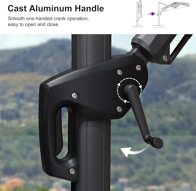 PURPLE LEAF 8.8' X 8.8' Left-right Tilt Patio Umbrella with Base Outdoor Cantilever Swivel Square Umbrella Aluminum Offset Umbrella with 360-degree Rotation for Garden Deck Pool Patio Light Grey