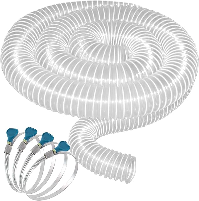 Qucship 2-1/2" x 10' Heavy-Duty PVC Dust Collection Hose, Puncture-Resistant, Flexible Clear PVC Fume Hose with Carbon Steel Wire Coil for Dust Collection Systems