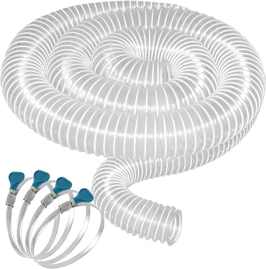 Qucship 2-1/2" x 10' Heavy-Duty PVC Dust Collection Hose, Puncture-Resistant, Flexible Clear PVC Fume Hose with Carbon Steel Wire Coil for Dust Collection Systems