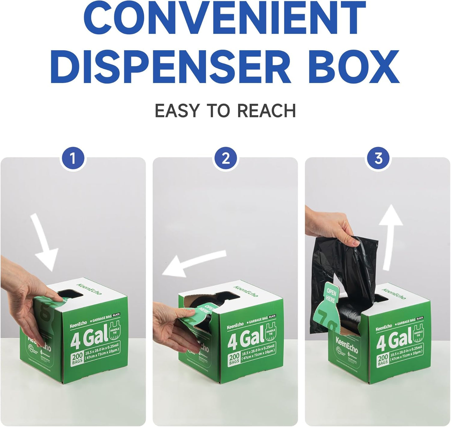 Small Trash Bags with Handles 2.6 Gallon 200 Count Black - Ocean Plastic Upcycling - Plastic Garbage Bags, Can Bin & Waste Basket Liner for Kitchen, Bathroom, Office and Pets