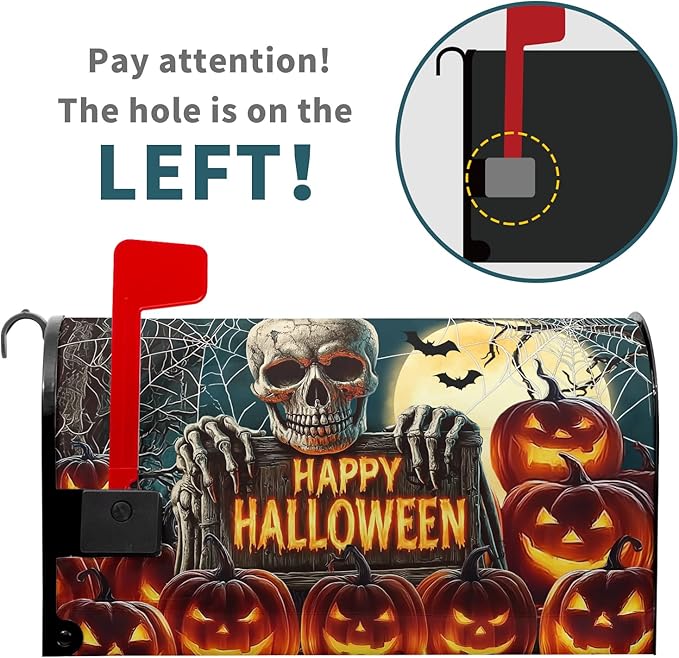 Happy Halloween Skeleton Mailbox Cover Magnetic Standard Size 21x18 inch Spooky Pumpkin Full Moon Post Letter Box Wrap Happy Holiday Dust-Proof Postbox Covers Protection for Home Outdoor Garden Yard