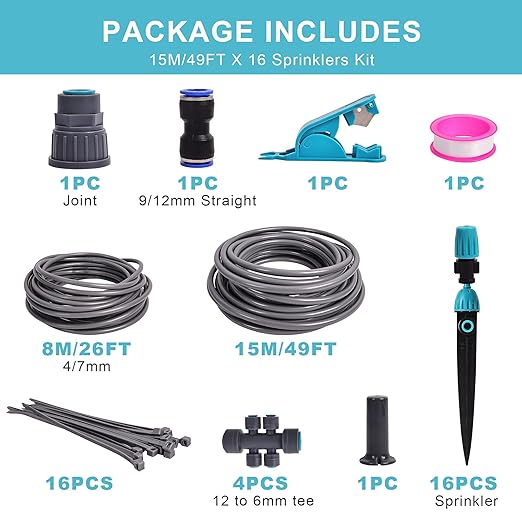 Drip Irrigation System, Fast Connect Automatic Watering Kit with 12mm & 6mm Tubing, DIY Adjustable Garden Irrigation for Greenhouse, Flower Beds, Patio & Lawns (85 Feets)