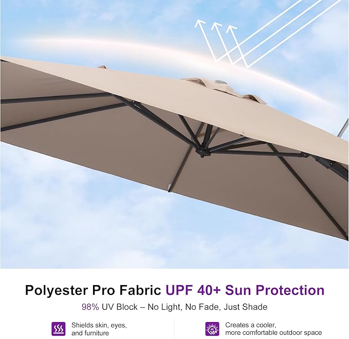 PURPLE LEAF 9' X 12' Left-right Tilting Outdoor Patio Umbrella Swivel Offset Cantilever Heavy Duty Rectangle Aluminum Umbrella with UV Resistant for Deck Pool Patio Backyard, Sand Dune