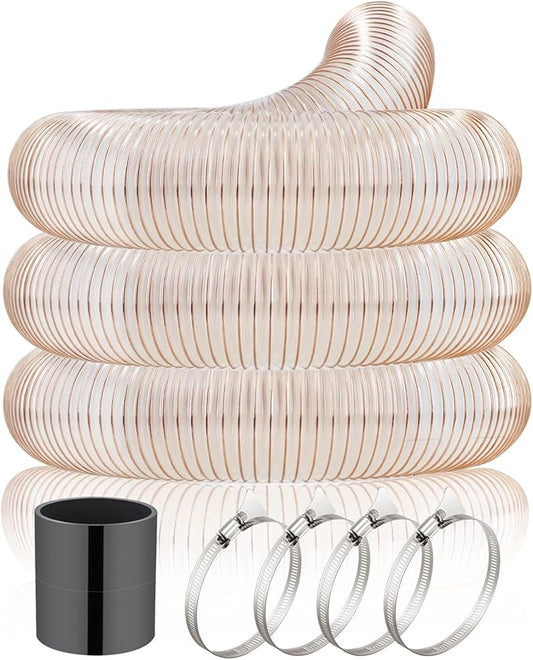 JUYO VONSAN 4 inch PU Heavy Duty Flex Hose - 30ft Clear Dust Debris Collector Hose With Clamps