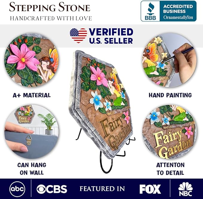 Elegant Resin Stepping Stone, Outdoor Garden Pathway Decoration (Fairy Kisses and Flowers Garden Stepping Stone, 9.5" Outdoor Decoration Statue)