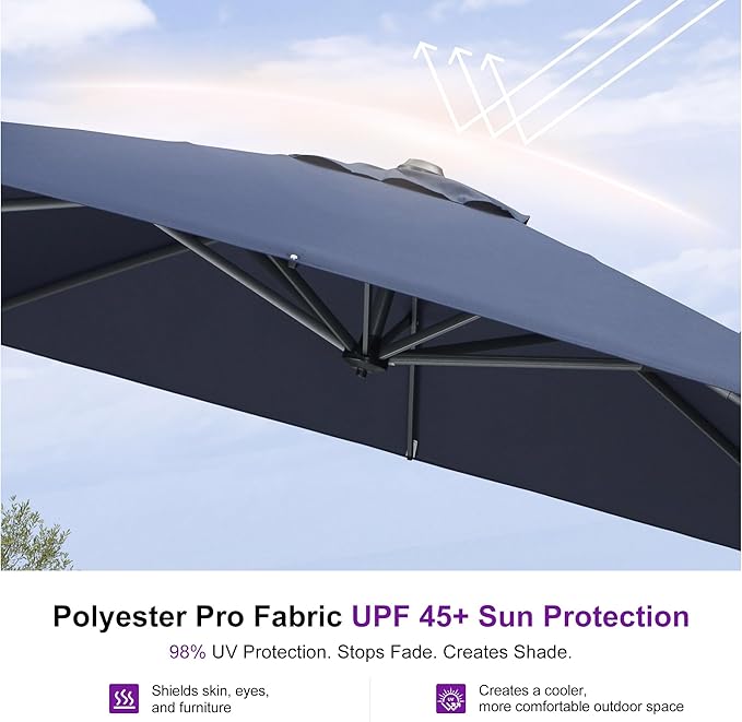 PURPLE LEAF 8 Feet Square Cantilever Umbrella Patio Umbrella with Base Outdoor Umbrella Aluminum Offset with 360-degree Rotation for Garden Deck Pool Patio, Navy Blue
