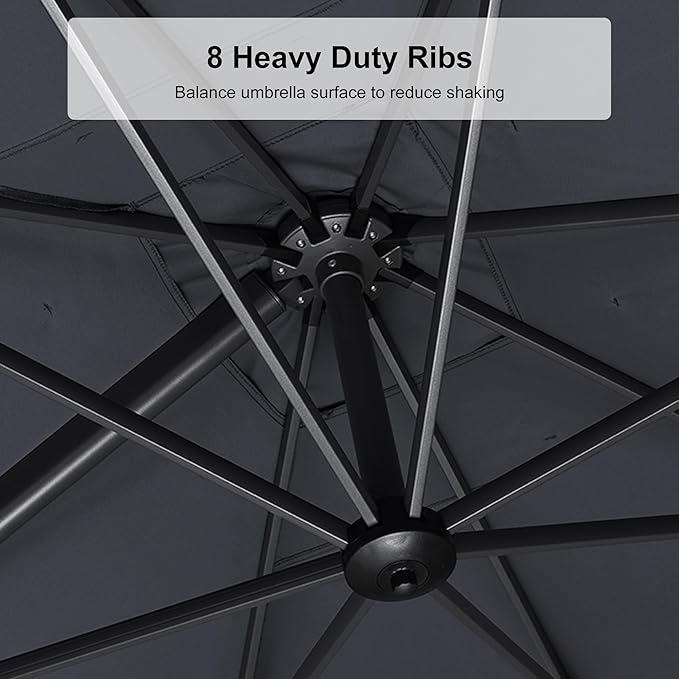 PURPLE LEAF 9.8' X 9.8' Tilting Patio Umbrella with Base Outdoor Cantilever Swivel Square Umbrella with Tilt Aluminum Offset Umbrella with 360-degree Rotation for Garden Deck Pool Patio Grey