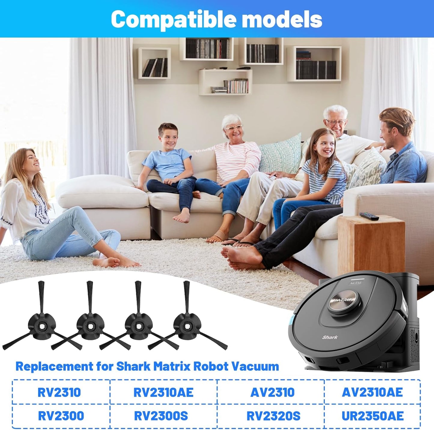 Side Brush for Shark Matrix Robot RV2310, RV2310AE, AV2310, AV2310AE, RV2300, RV2300S, RV2320S, UR2350AE RV2310cdus, UR235BCDUS Vacuum Cleaner Brush Replacment-4 Pack