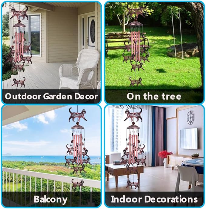 Outdoor Cat Wind Chimes Gifts for Mom - with 4 Tubes 6 Bells 7 Cats Wind Bell, Romantic Wind Catcher, Mobile Cat Decor, Cats Bell, Cats Windchimes for Home, Balcony, Tree, Festival, Garden Decoration