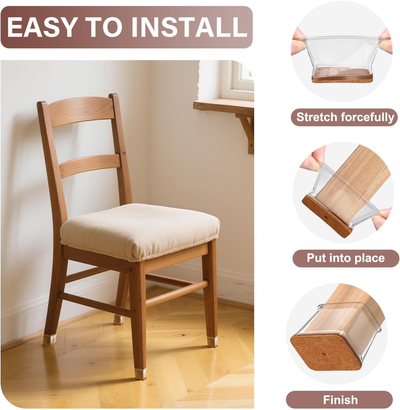 Chair Leg Floor Protectors Rectangle Chair Leg Protectors for Hardwood Floors Silicone Caps Felt Furniture Pads Covers Anti-Scratch Reduce Noise 32 Pack Clear Fit Perimeter 5" to 5‑7/8"