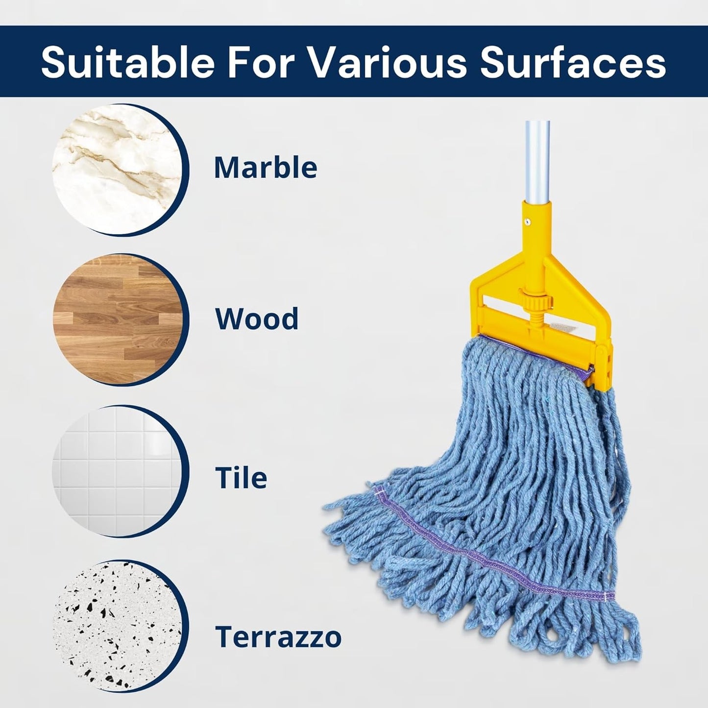 3 Packs Commercial Mop Head Replacement, Mop Heads Replacements – Heavy Duty Commercial Floor Cleaning – Super Absorbent Cotton, Durable & Washable – Ideal for Cleaning Service Companies & Homeowners