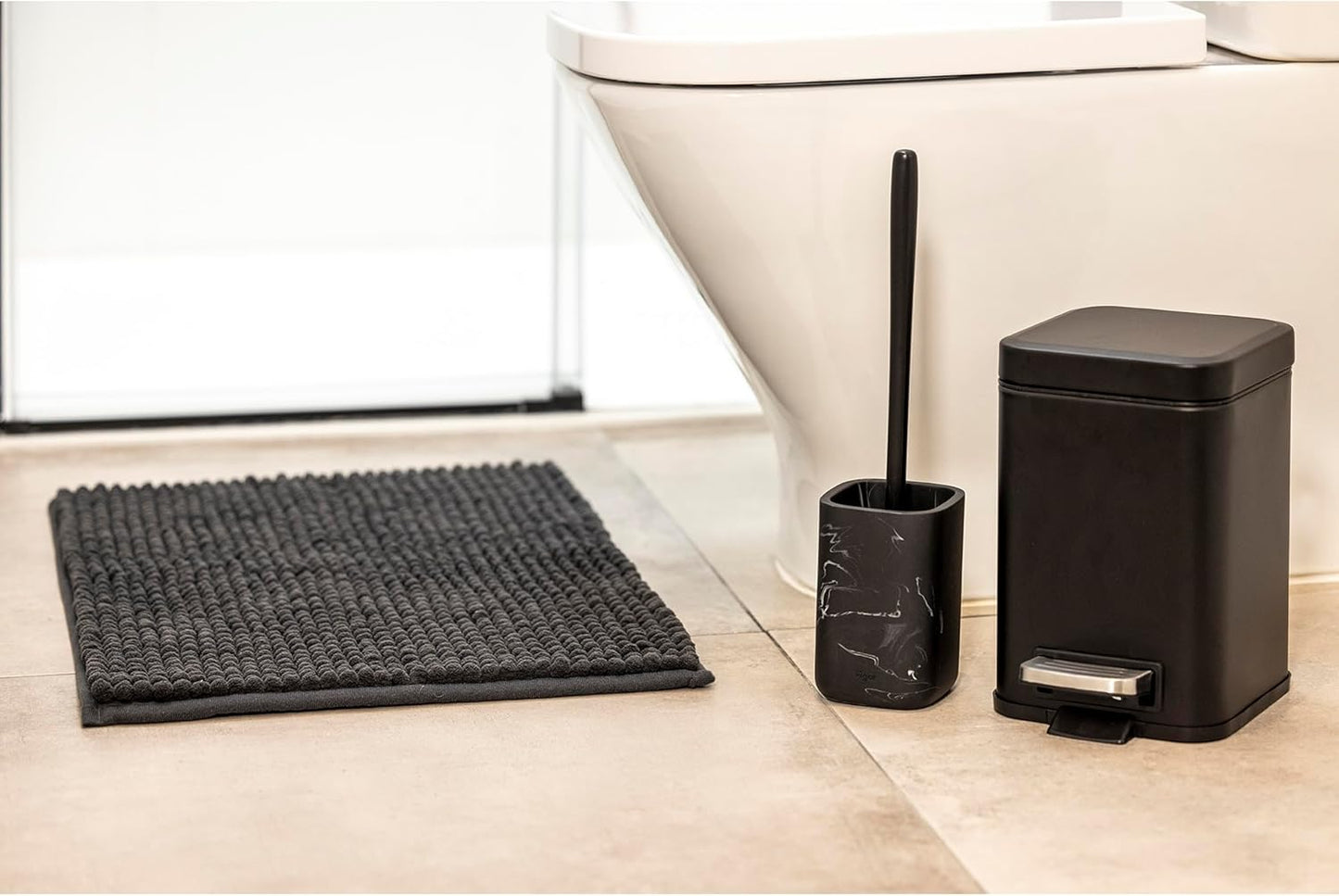 Vigar Zense Toilet Brush and Holder Set, Toilet Bowl Brush with Polyresin Stone Holder, Bathroom Sets for Bathroom Decor and Accessories, Black Marble
