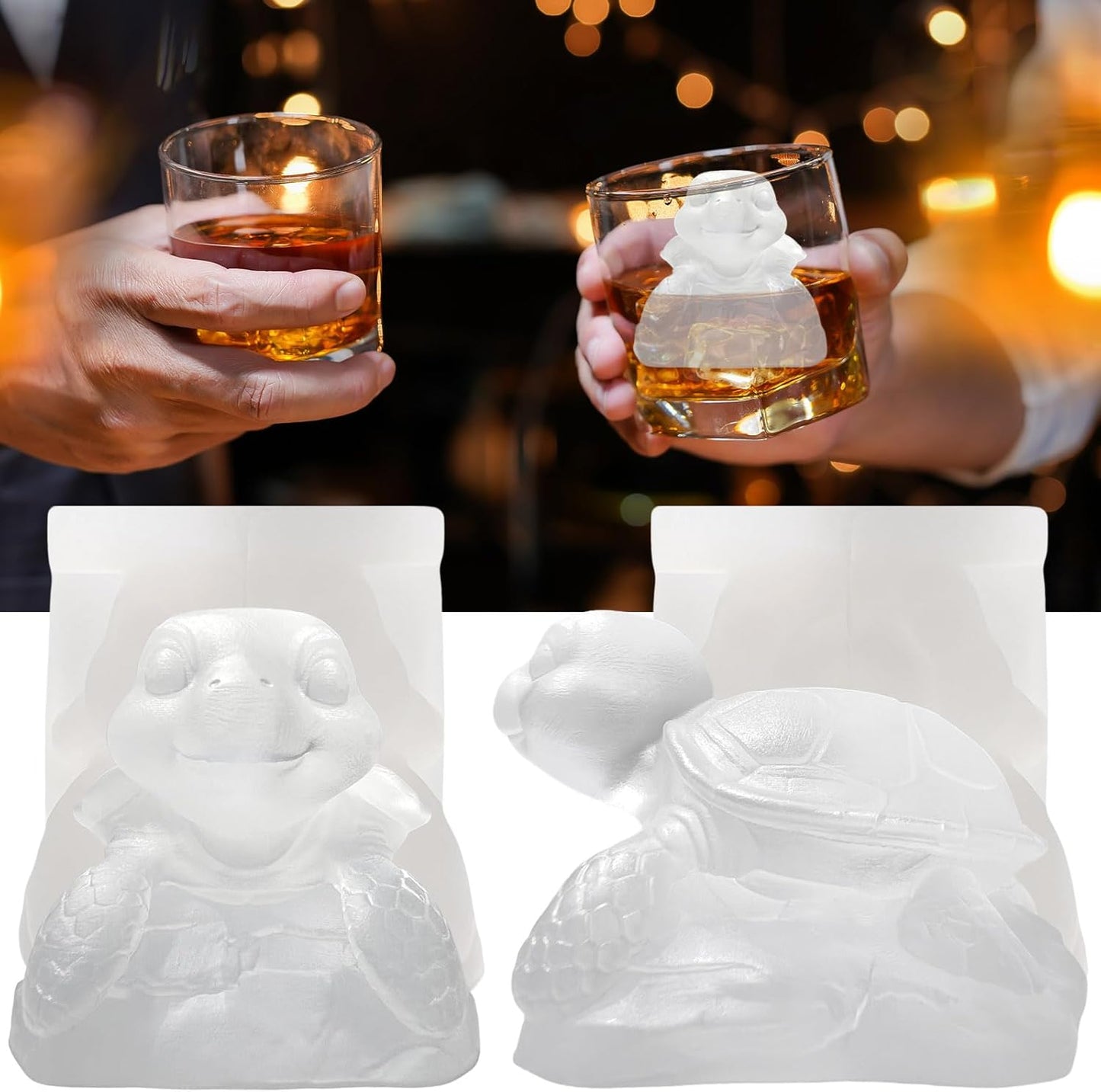 3D Turtle Ice Cube Silicone Molds Tray for Whiskey, Cocktail, Drink Decor, Bar; Rich Details. Cute Turtles Gifts for Women Kids Girls Boys, Fun Animal Shape Soap Epoxy Resign Mold; 2 Pack
