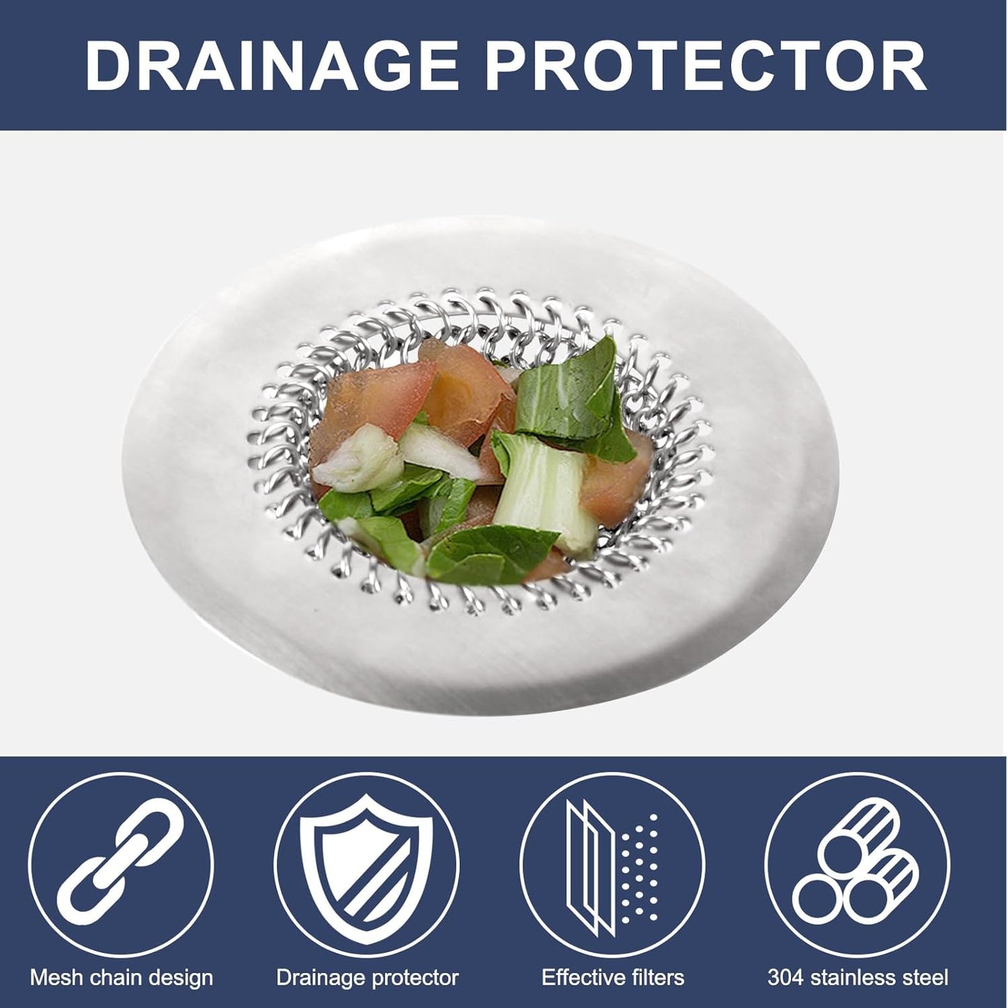 Sink Drain Strainer Kitchen Mesh Sink Strainer, Reversible Easy Clean Stainless Steel Large Kitchen Filter Trap Basket, Flippable Food Catcher for Garbage Disposal Without Clogging