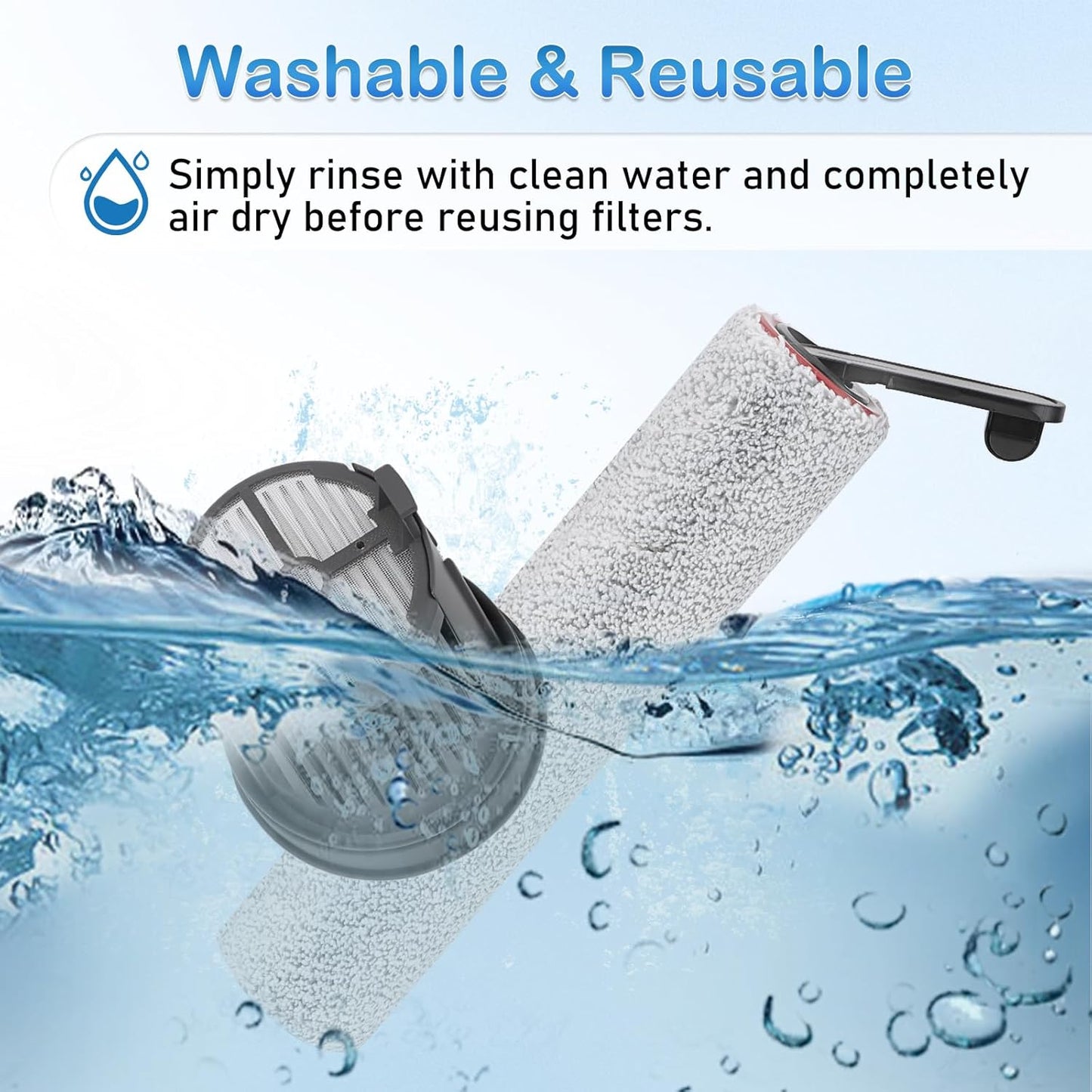 Roller Brush and Filter Replacement Compatible with Dreame H14, H14 Pro Vacuum Cleaner, Replaces Part Include 2 Rollers and 4 Hepa Filters