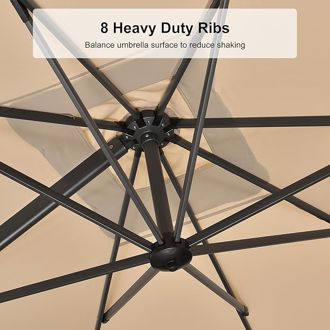 PURPLE LEAF 8.2' X 11.5' Tilting Patio Umbrella with Base Outdoor Cantilever Swivel Rectangle Umbrella Aluminum Offset Umbrella with 360-degree Rotation for Garden Deck Pool Patio Beige