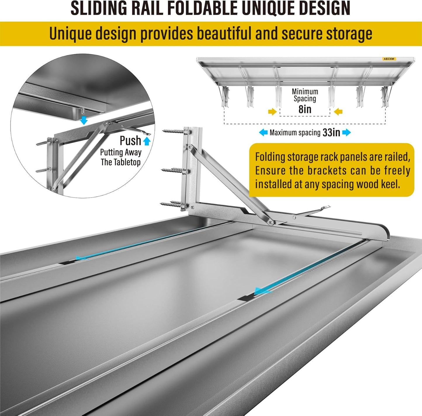 1.2x3ft Adjustable Rail Type Folding Storage Rack Shelf, Suitable for Garage, Storage Room, Kitchens Wall Shelf Garage Storage Rack Floating Shelves, Folding Panels (1pc-Silver Gray)