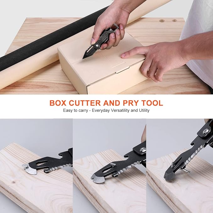 edcfans Keychain Knife, Carabiner Multitool, Tanto Pocket Knife with Key Clip, Box Cutter, Can/Bottle Opener, Screwdriver Wrench, Pry Tools, EDC Hiking Camping Gear, Gifts for Men Women Everyday Carry