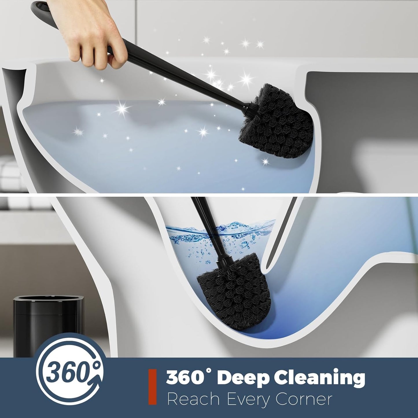 Toilet Brush, 4 Pack Toilet Brush and Holder Set Bathroom Accessories, Toilet Bowl Brush and Holder with 4 Crevice Brush for Bathroom, Toilet Scrubber Brush, Black