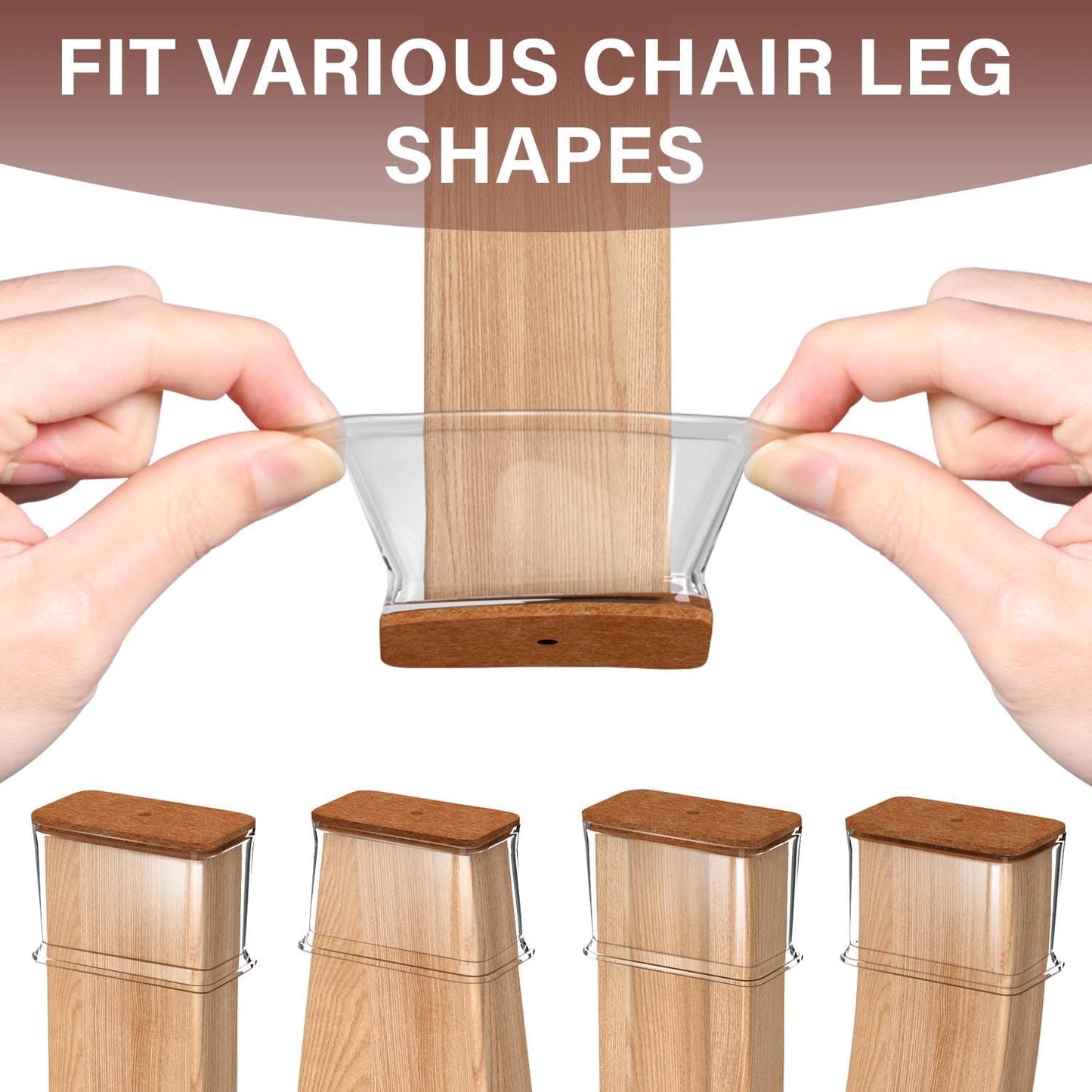 Chair Leg Floor Protectors Rectangle Chair Leg Protectors for Hardwood Floors Silicone Caps Felt Furniture Pads Covers Anti-Scratch Reduce Noise 32 Pack Clear Fit Perimeter 3-3/4'' to 4-7/8''