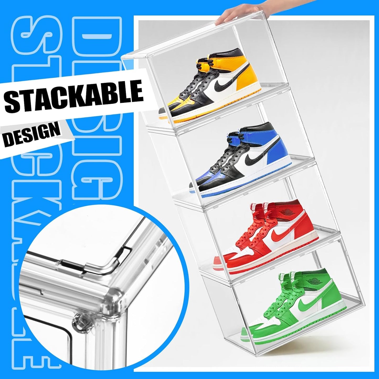 10 Pack Acrylic Shoe Storage Box Clear Plastic Stackable Acrylic Display Case with Magnetic Door Sneaker Storage for Sneakerheads Large Hat Shoe Boxes, Fit up to US Size 13