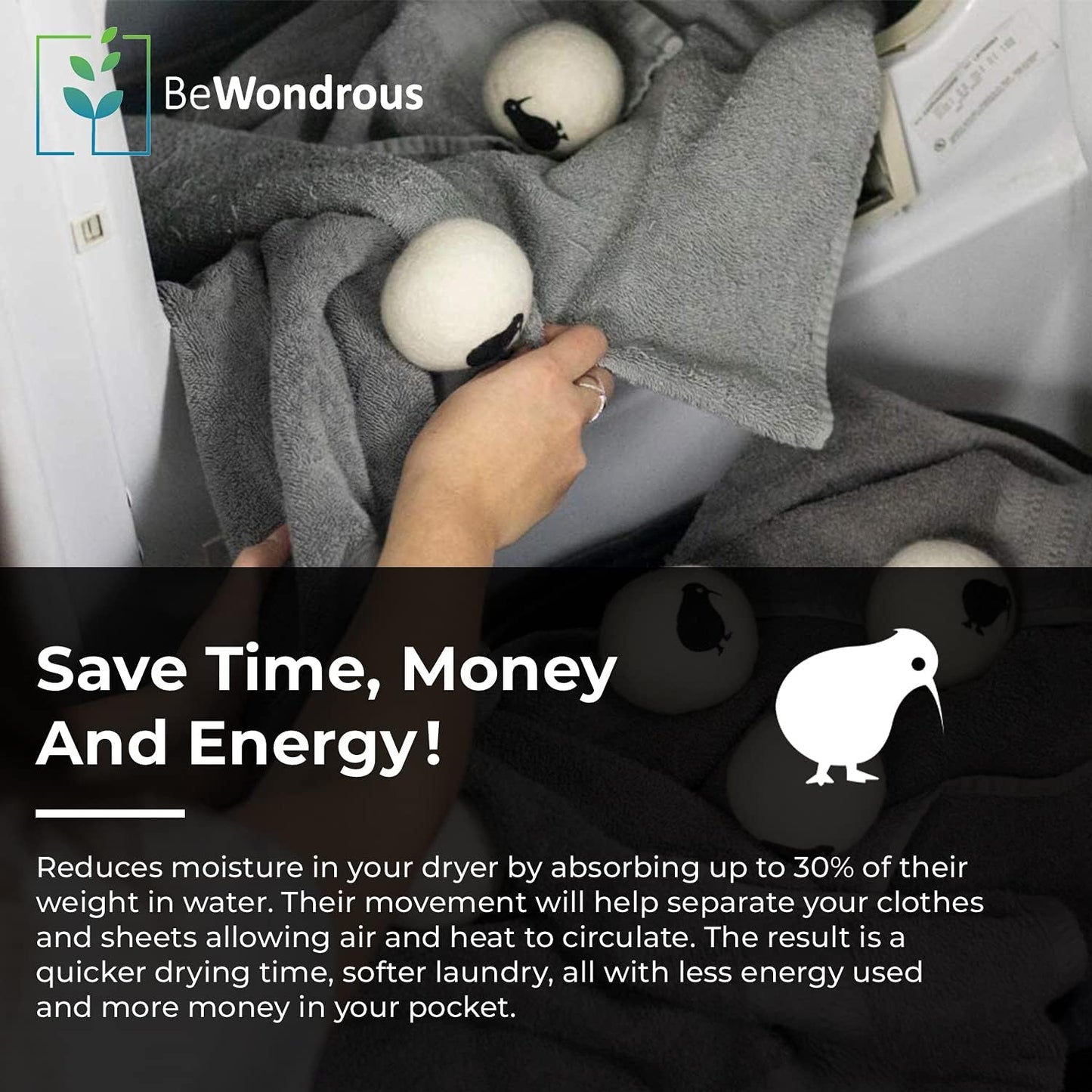 Wool Dryer Balls XL, 100% New Zealand Organic Wool - Reusable Natural Fabric Softener for Laundry, Dryer Sheets Alternative - Prevent Wrinkles and Anti Static (Black, 4-Pack)