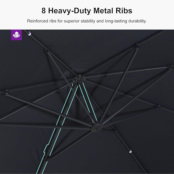 PURPLE LEAF 10' × 10' Patio Cantilever Umbrella with Base Outdoor Square Adjustable Offset Umbrellas with 360-degree Rotation and 8 Heavy Duty Metal Ribs for Garden Deck Pool Grey