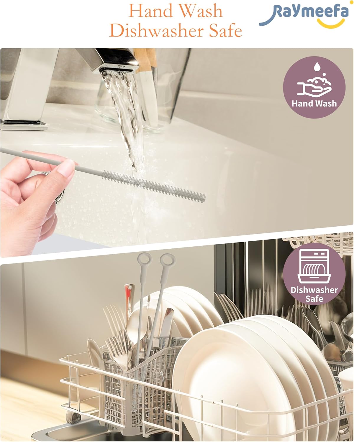 Extra Long Straw Cleaner Brush,Reusable and Soft Silicone Straw Cleaning Brush to Clean Crevice(Khaki)