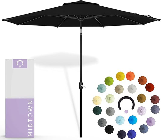 Midtown Umbrellas 10-Year-No-Fade - 6 Ft - UV Proof Black Polyester Fabric - Umbrella Outdoor Patio, Auto-Tilt Aluminum Frame Large Patio Umbrella for Garden, Pool & Deck - Black Pole